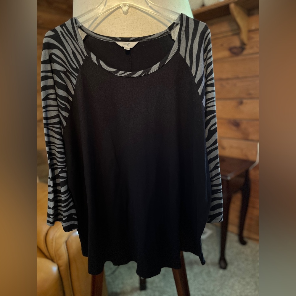 Terra & Sky 2x/20w/22w Zebra-Print Top Raglan 3/4 Sleeves(58”B x 29”L)